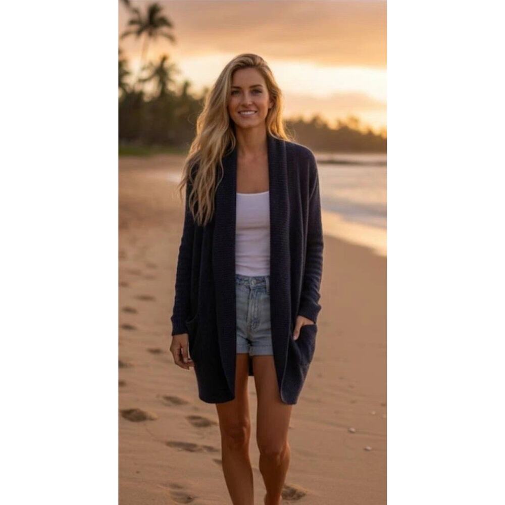 Barefoot Dreams CozyChicLite Circle Cardigan Soft‎ XS/S Blue Indigo Cabincore